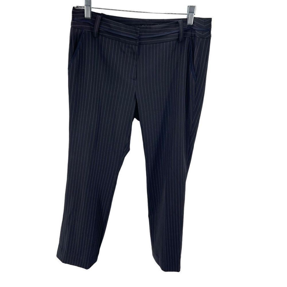 Arnaldo Bassini Womens Dress Pants Striped Straight Flat front Black Size 8
